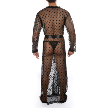 Men's See-Through Nightwear Mesh Lingerie / Lace Trim Night-Gown G-String Sleepwear - EVE's SECRETS